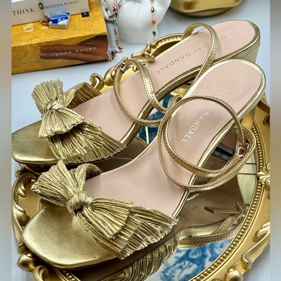 🆕 LOEFFLER RANDALL 🧿 NWOT Kimora Metallic Bow Ankle Strap Sandals, Gold Sz 7.5 - Picture 6 of 13